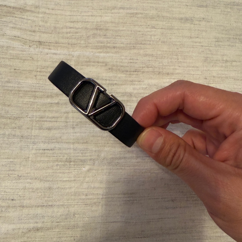 Valentino Black Leather Bracelet with Silver Accent - Picture 3 of 3